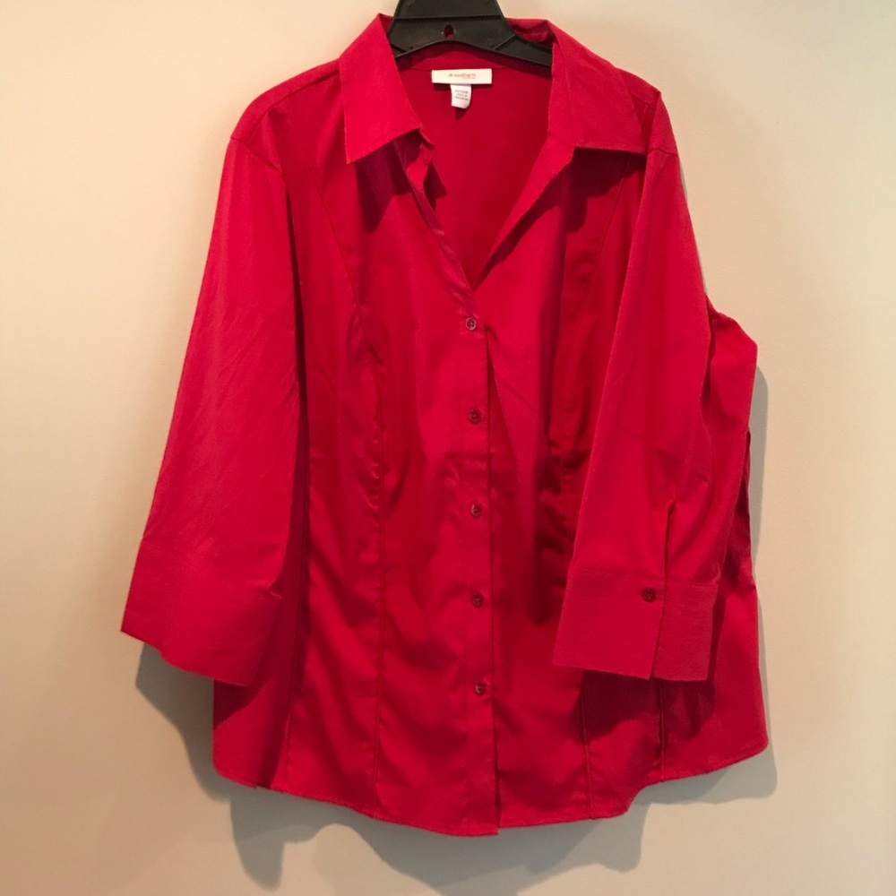 Dress Barn Red Seamed Button Up Blouse 18/20 2X